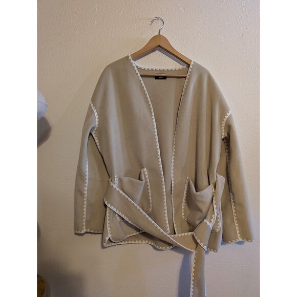 vici cream fleece belted trimmed coat size Medium - Picture 2 of 9